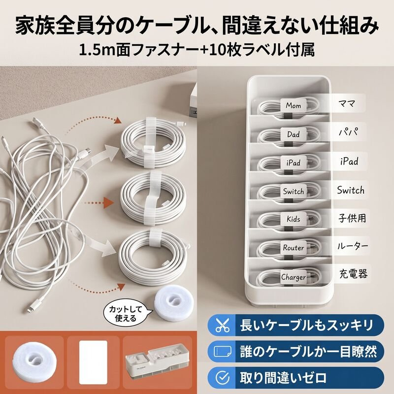 充電ケーブル収納ボックス電源タップ整理器スマホ充電器収納箱