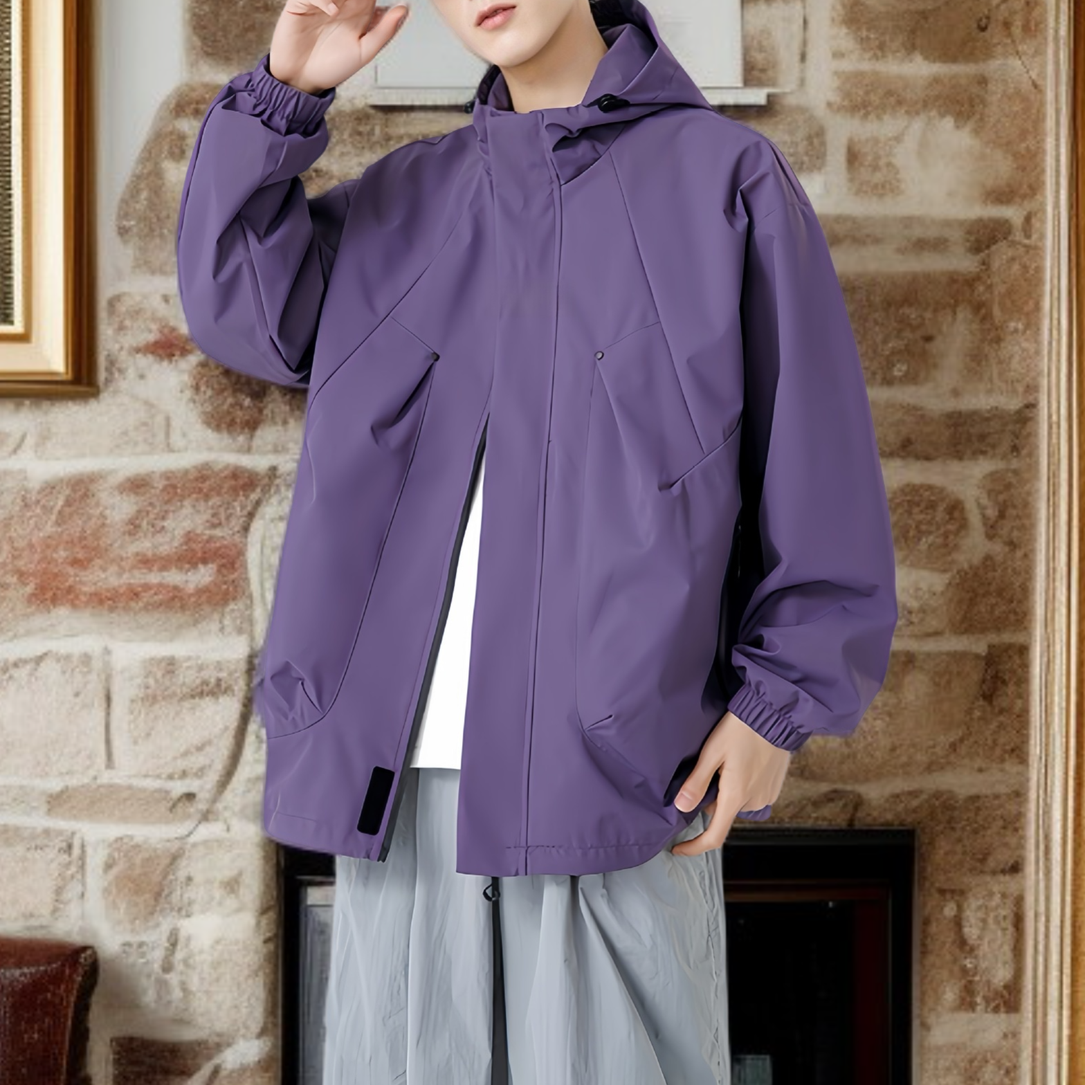 남성용 루즈핏 후드 캐주얼 워크 자켓 바람막이