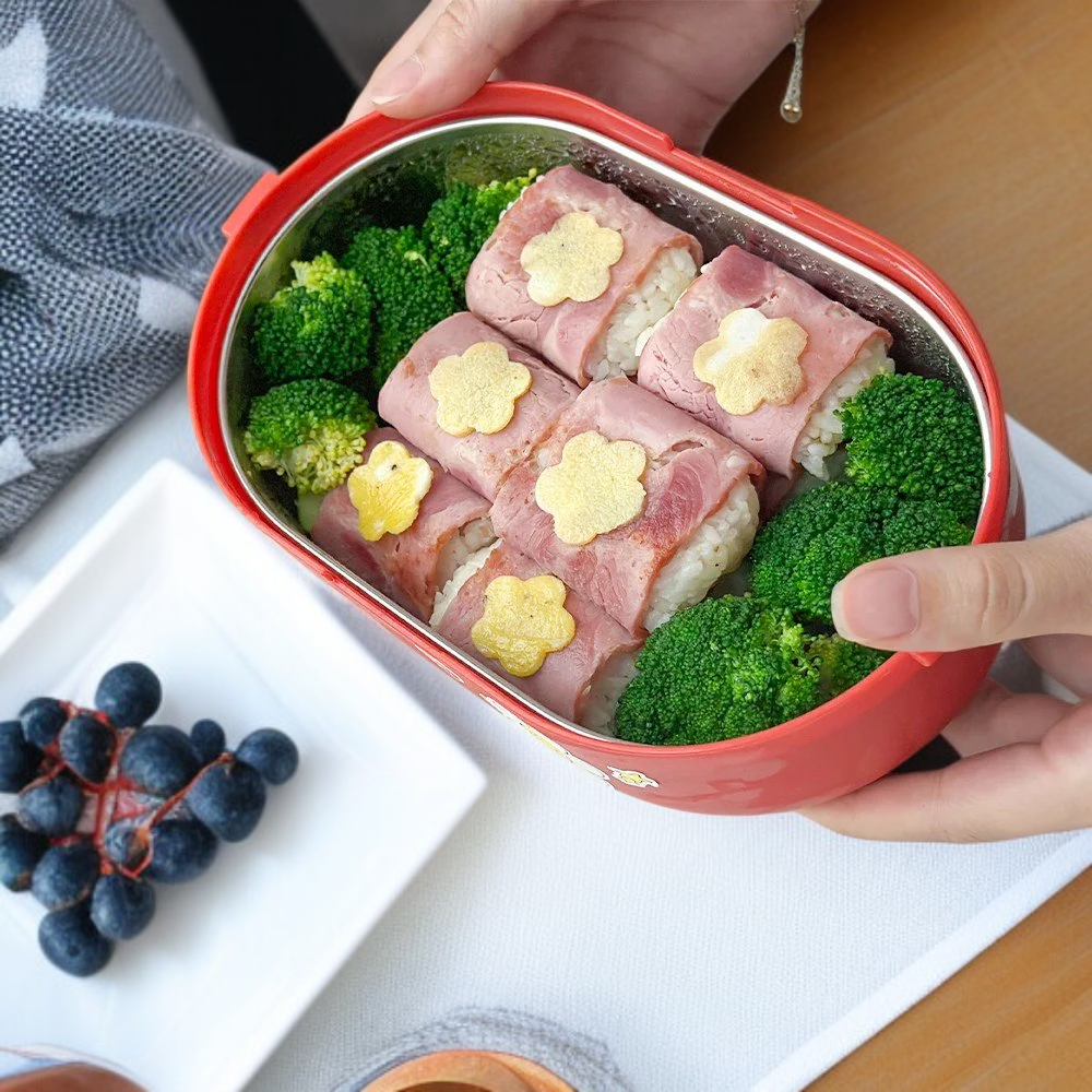  Fiambrera de acero inoxidable de dos pisos estilo pastel adorable con cubiertos