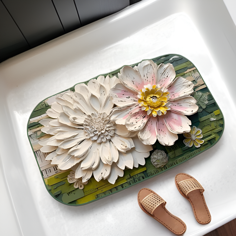 Bathroom Diatomite Absorbent Non-slip Door Mat Home Entrance Oil Painting Lotus Mat
