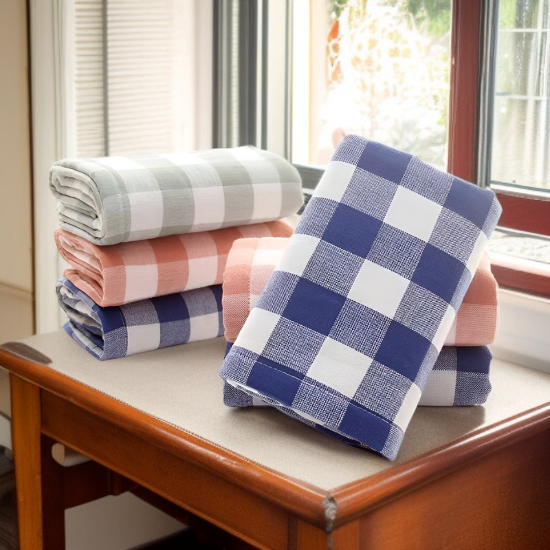순면 일본풍 거즈 체크 성인 세안타월