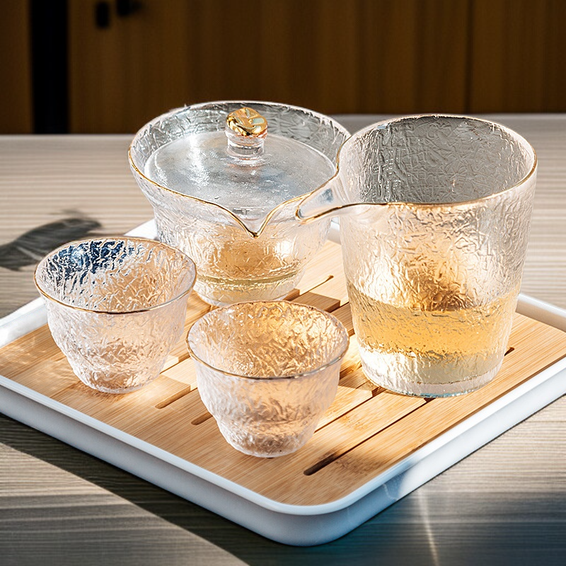 골드 페인팅 유리 티 세트, 망치 무늬 공평잔 포함