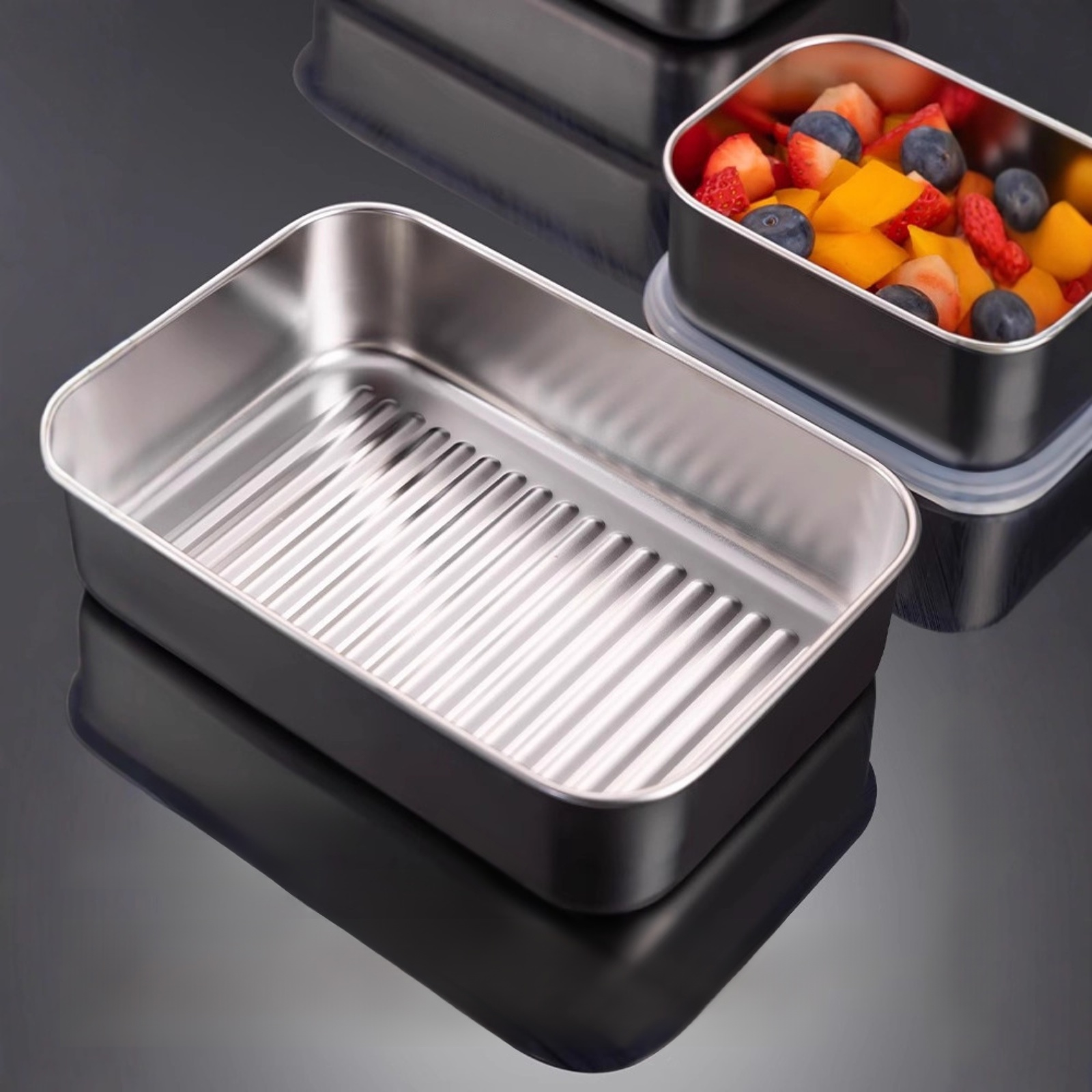 Edelstahl Tablett mit praktischen Trennwänden