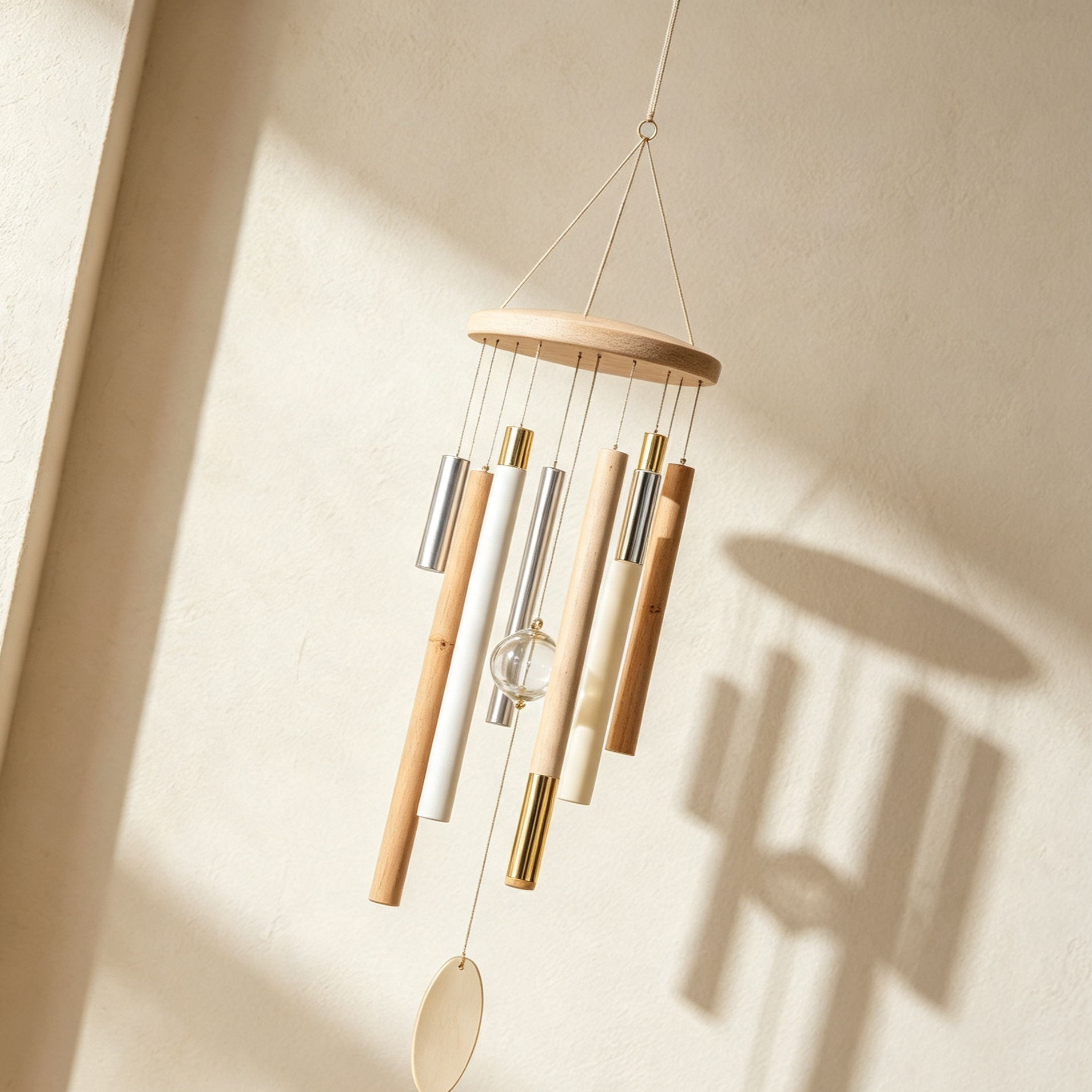 Bamboo, wood and metal wind chimes (2 pieces)