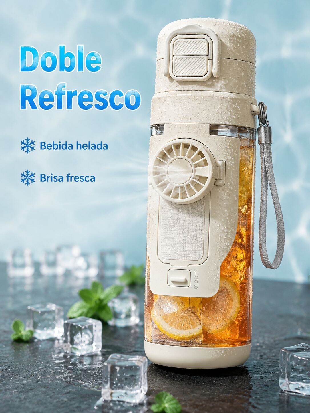 Botella deportiva de agua con ventilador portátil