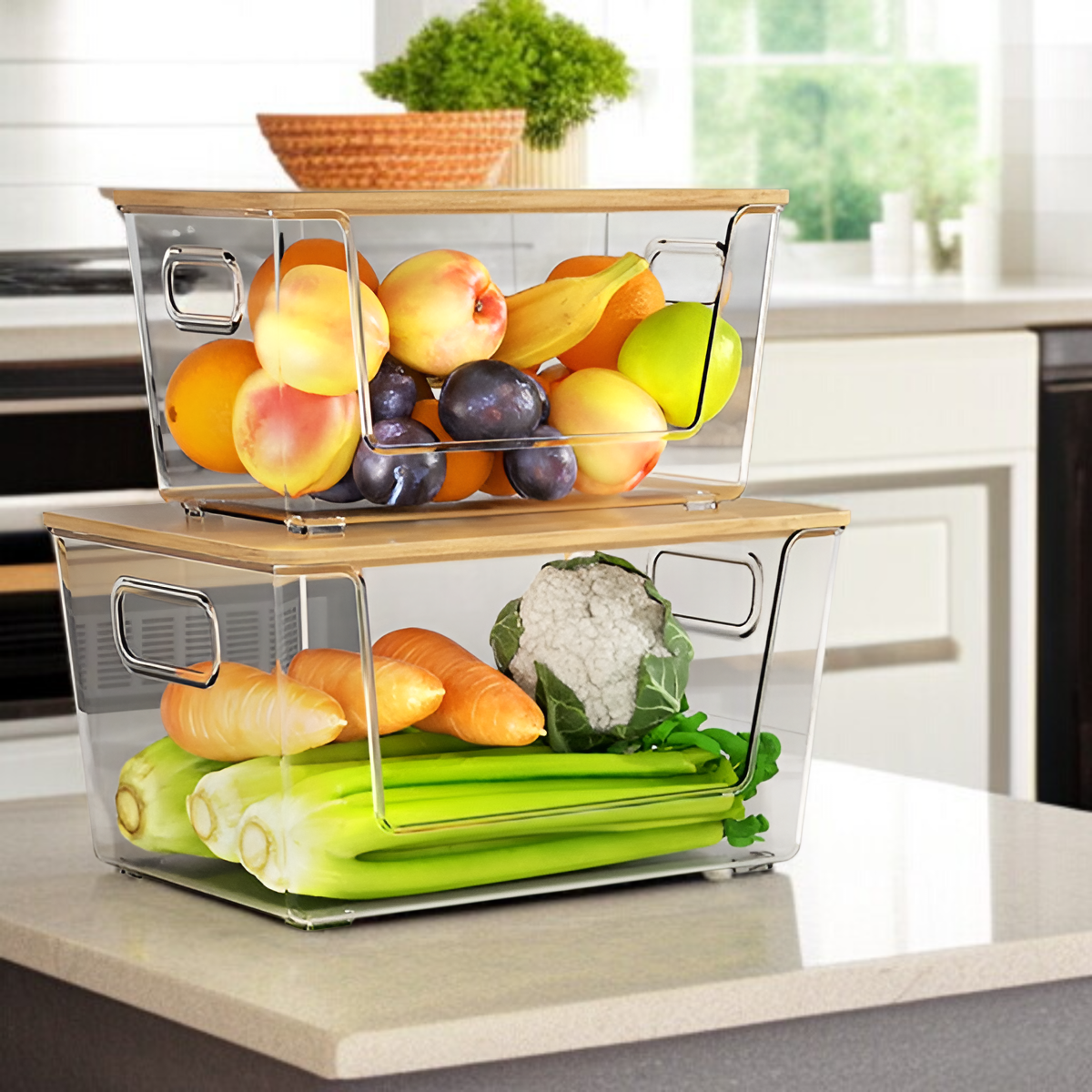 대나무 뚜껑이 있는 수납함 디테일