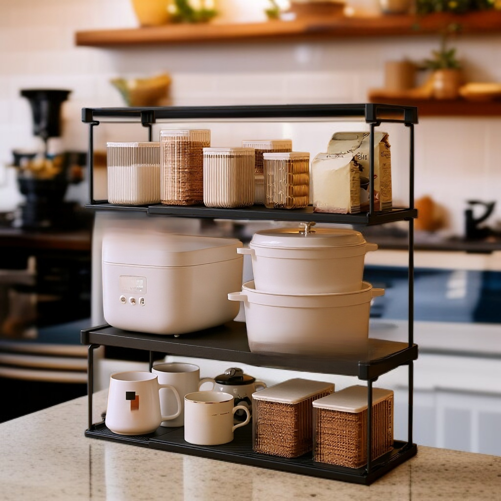 ชั้นเก็บของแบบยืดไสลด์ใต้ตู้ครัว ตะกร้าแขวนเครื่องปรุงรส