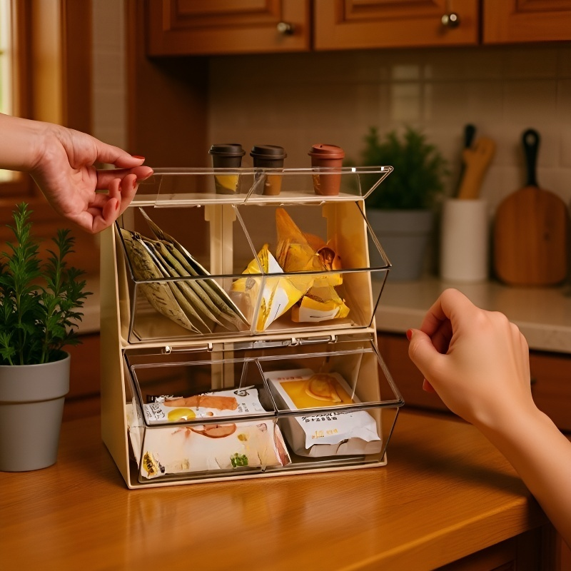 Průhledný stojan na čajové a kávové sáčky, úložný regál na stole