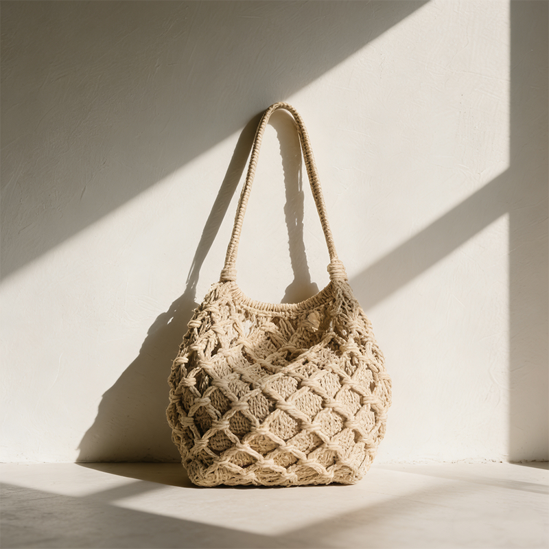 고급스러운 화이트 핸드메이드 숄더백 디테일