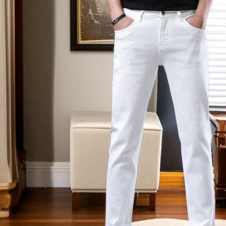 남자 화이트 스판 골프 트레이닝 바지 캐주얼 슬림핏 봄여름 작은 발바지 트레이닝 바지