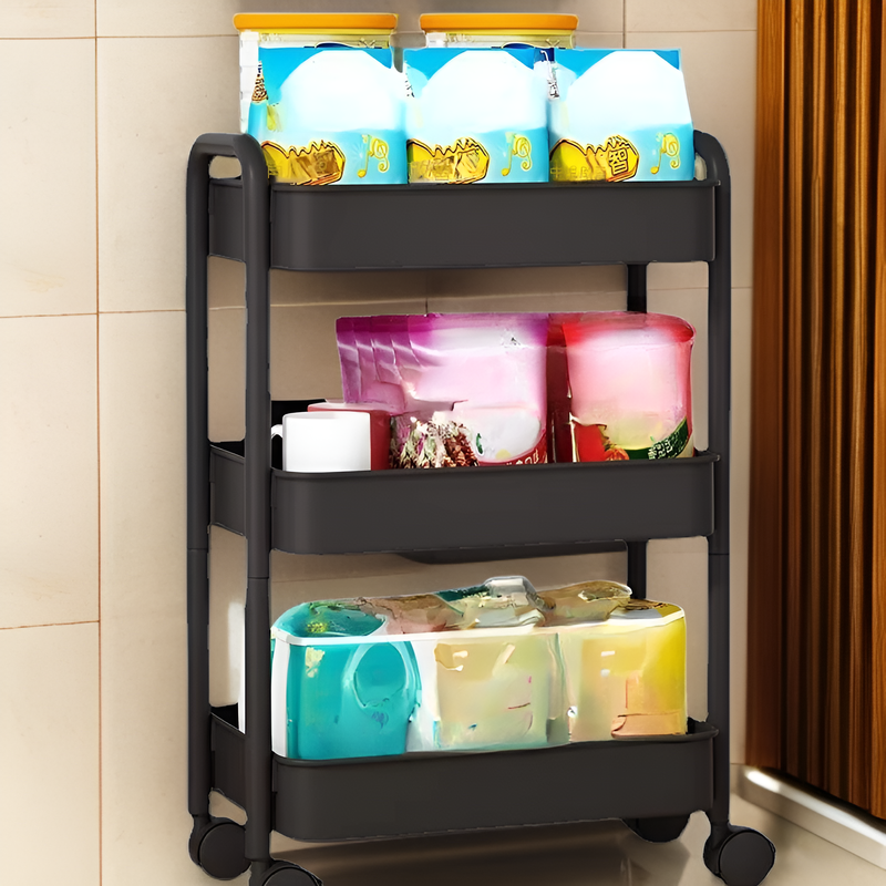 3段多機能収納ワゴン オフィス・キッチン用 キャスター付き