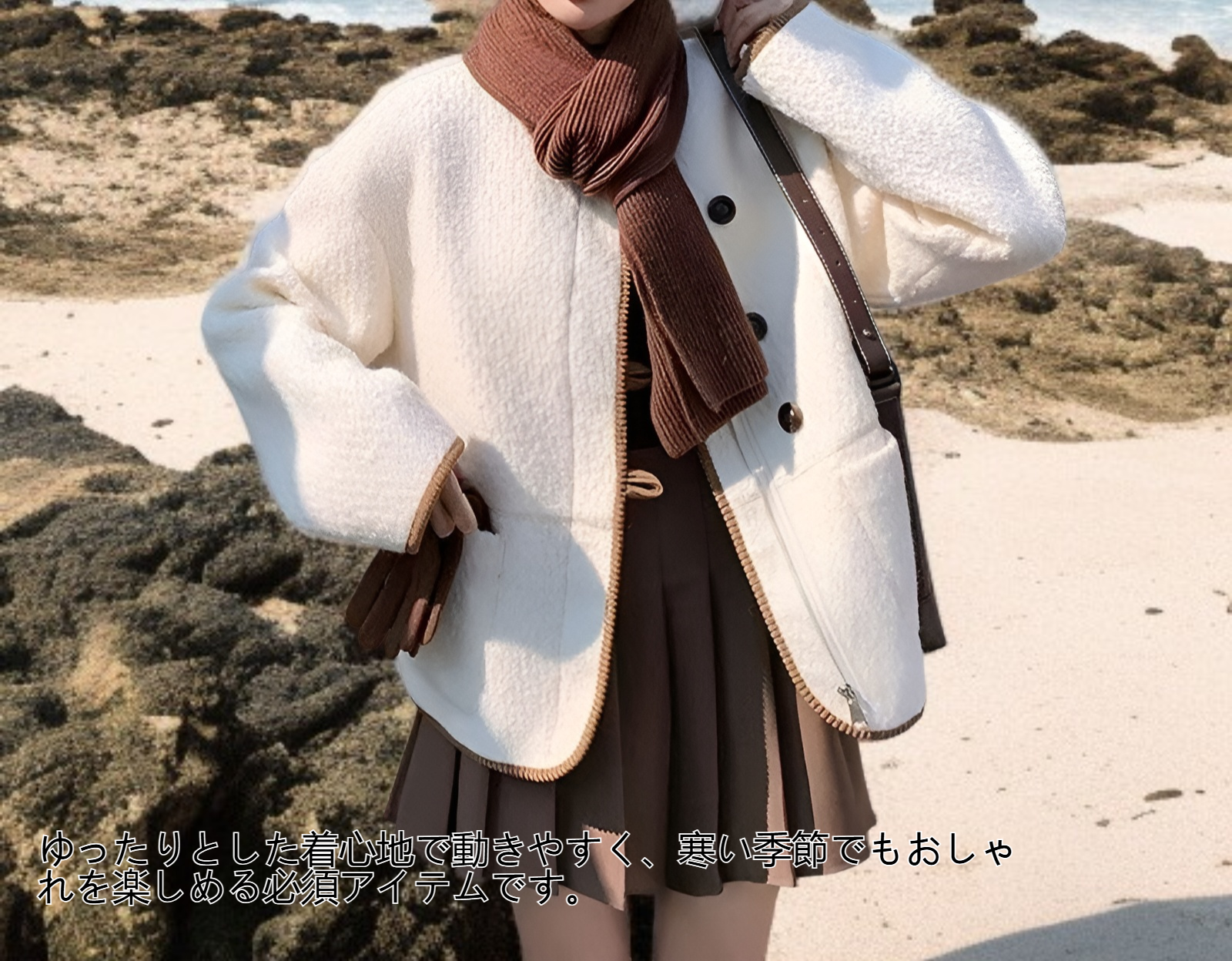 レディースレトロラムファーコート正面画像