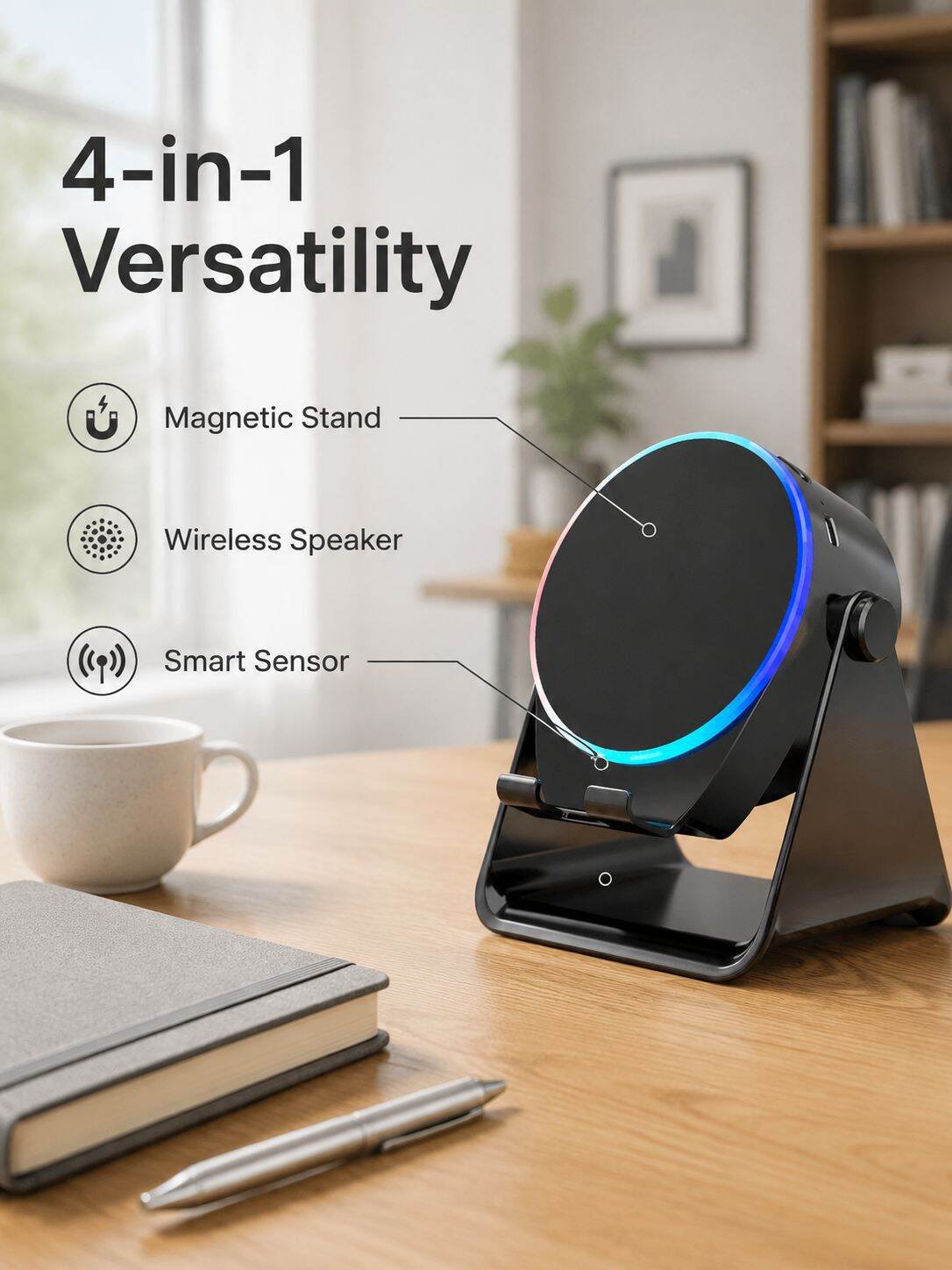 Magnetic 4in1 Wireless Cell Phone Speaker Stand Audio Stand Sensor