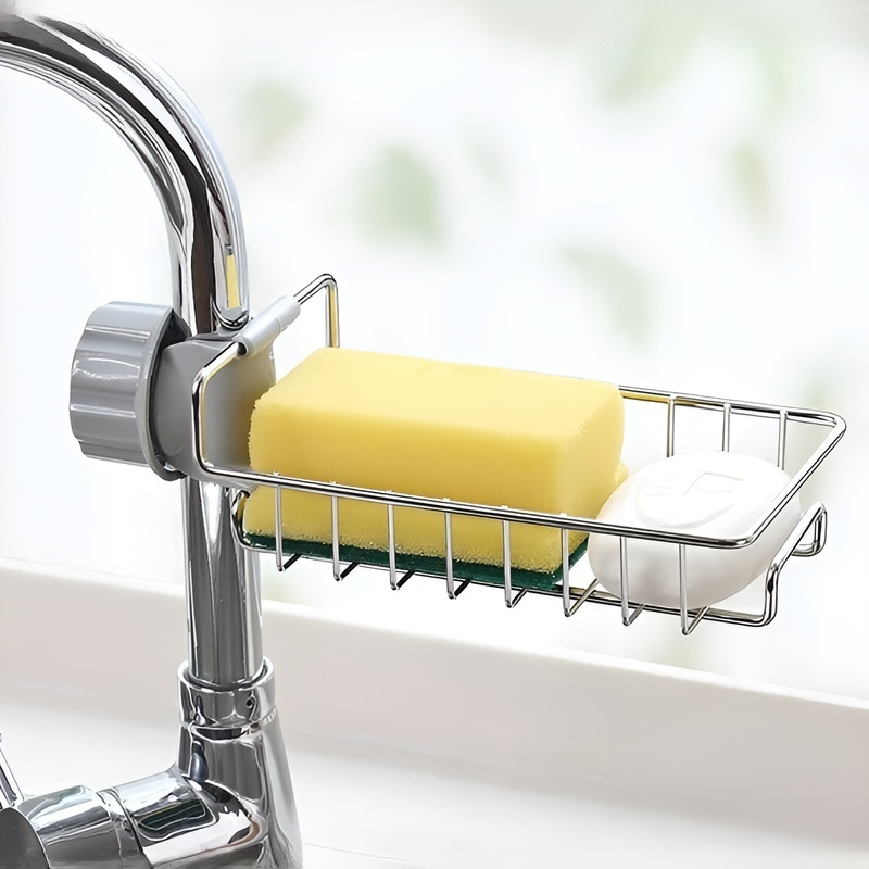 Organizador de fregadero de cocina, estante de drenaje de acero inoxidable para grifo