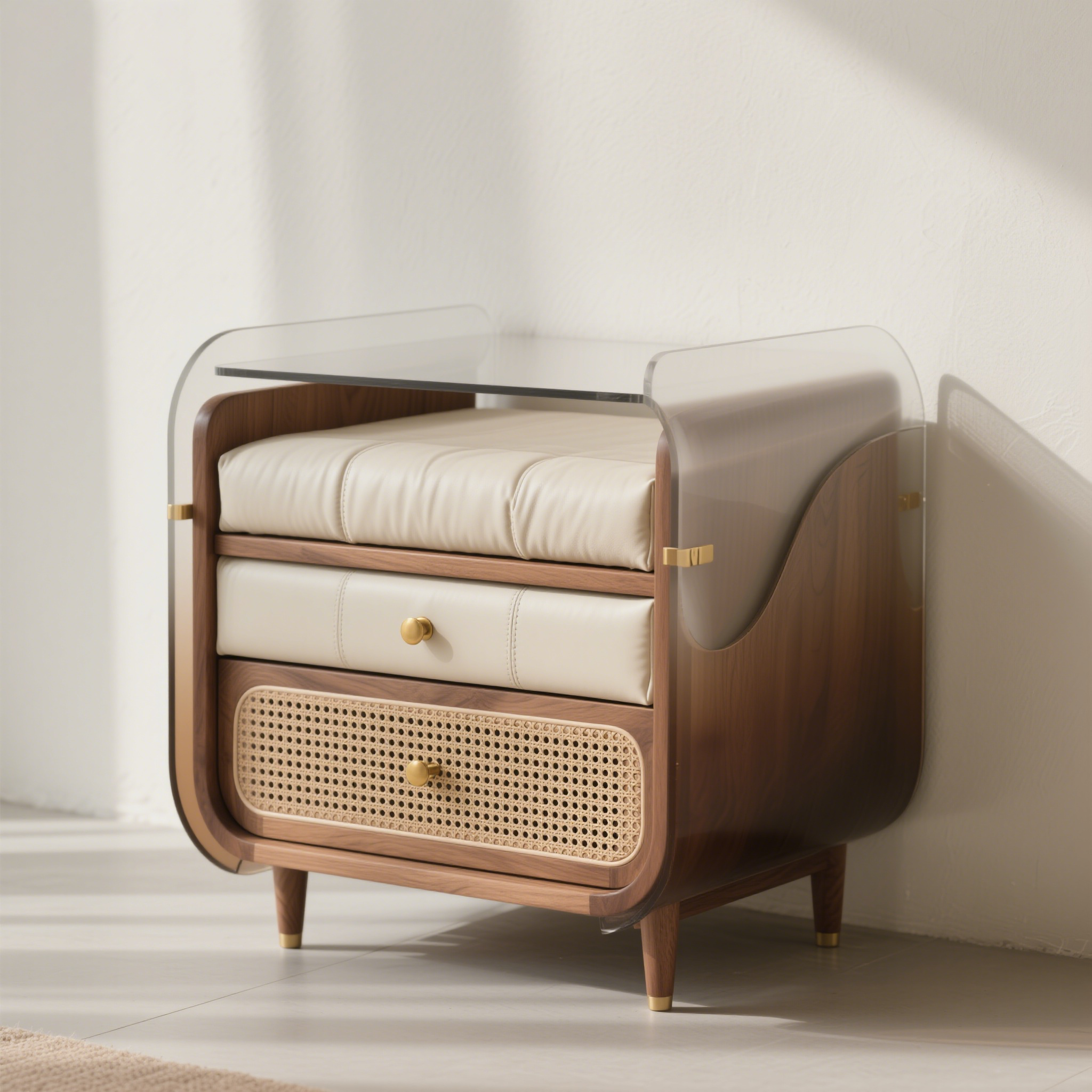 ตู้เก็บของไม้พร้อมขอบหวาย