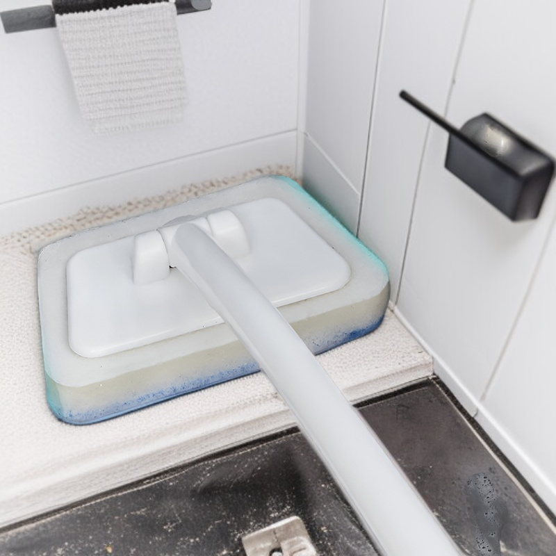 交換可能な多機能クリーニングブラシ ハンドヘルドバスタブブラシ 長柄台形スポンジクリーニングツール 便利なタイル床掃除ブラシ