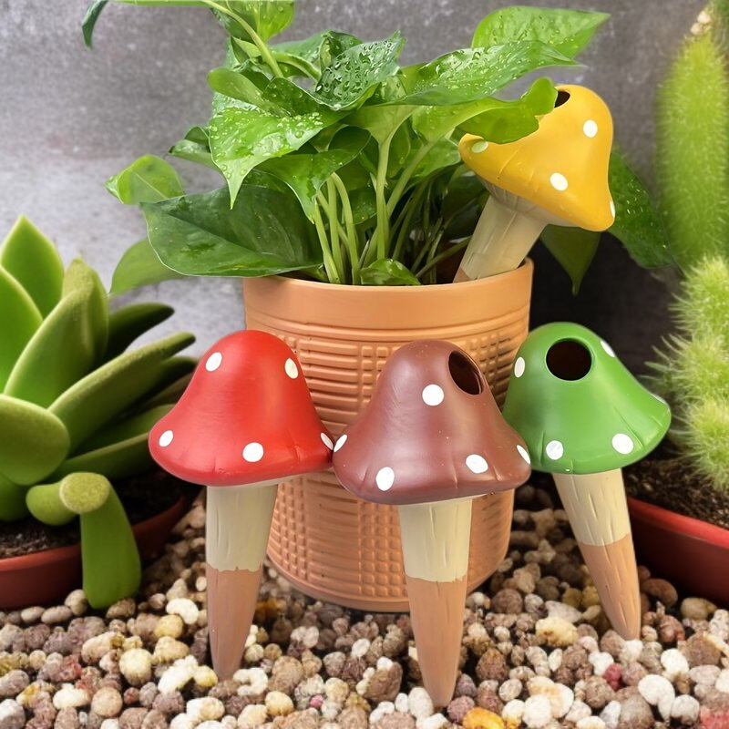 レッド陶器なまけもの自動給水器4号 4色キノコ自動給水陶器