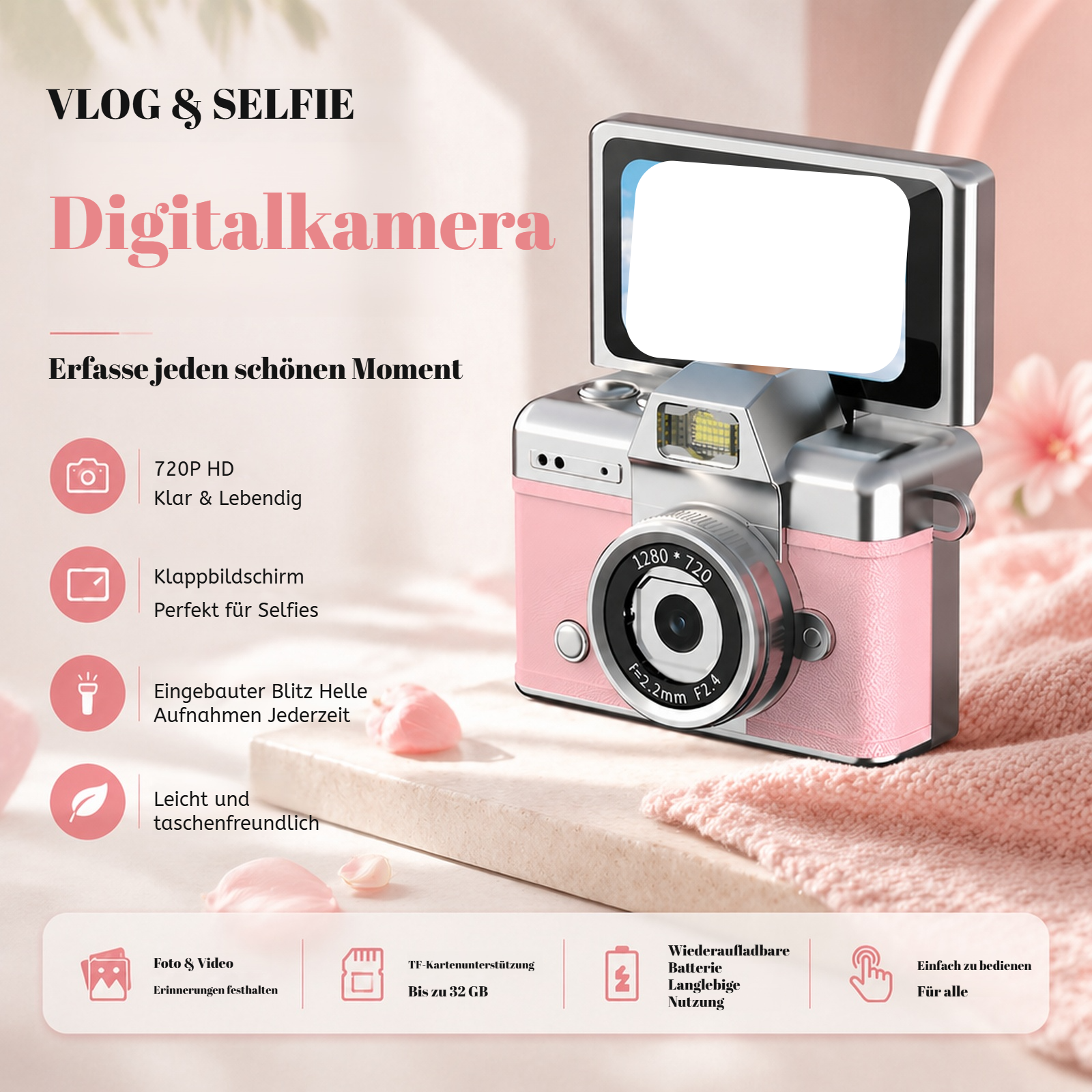 Tragbare Retro CCD-Kamera mit Klappbildschirm für Schüler auf dem Campus