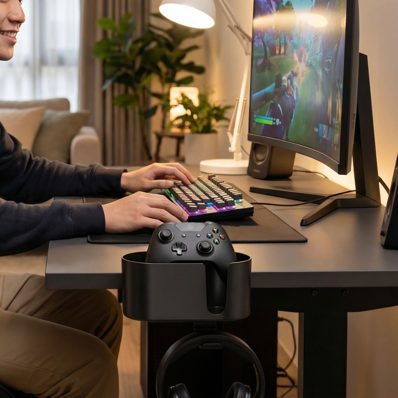 多功能桌面收納架，適用於水瓶、耳機和遊戲手柄，輕鬆整理