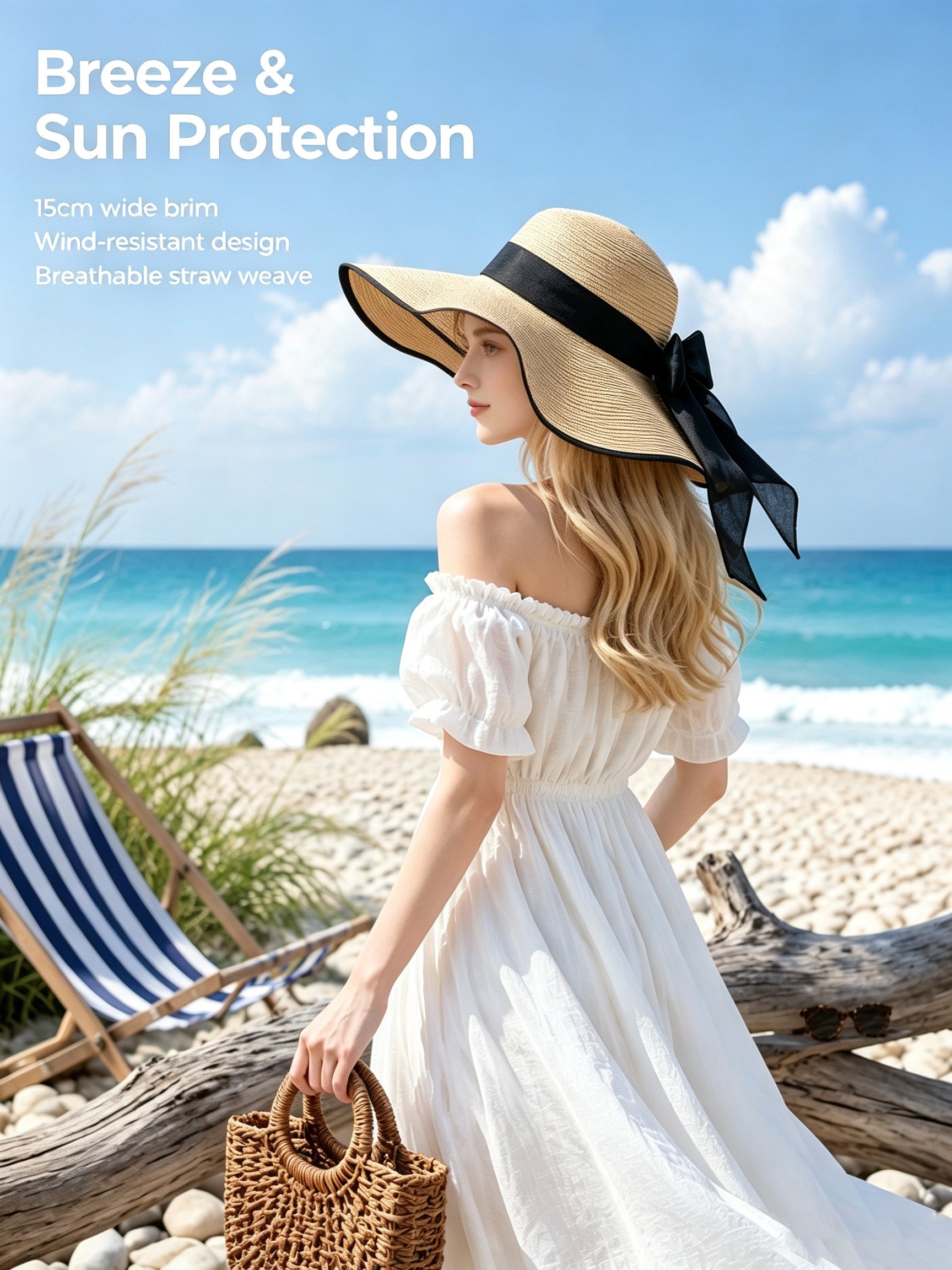 Summer beach outings, wide-brimmed sun hats for sun protection, beach vacations, versatile wide-brim