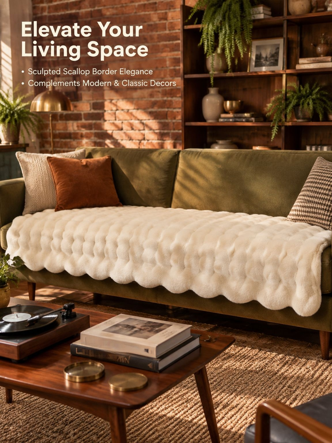 Soft plush couch cover draped over a modern sofa