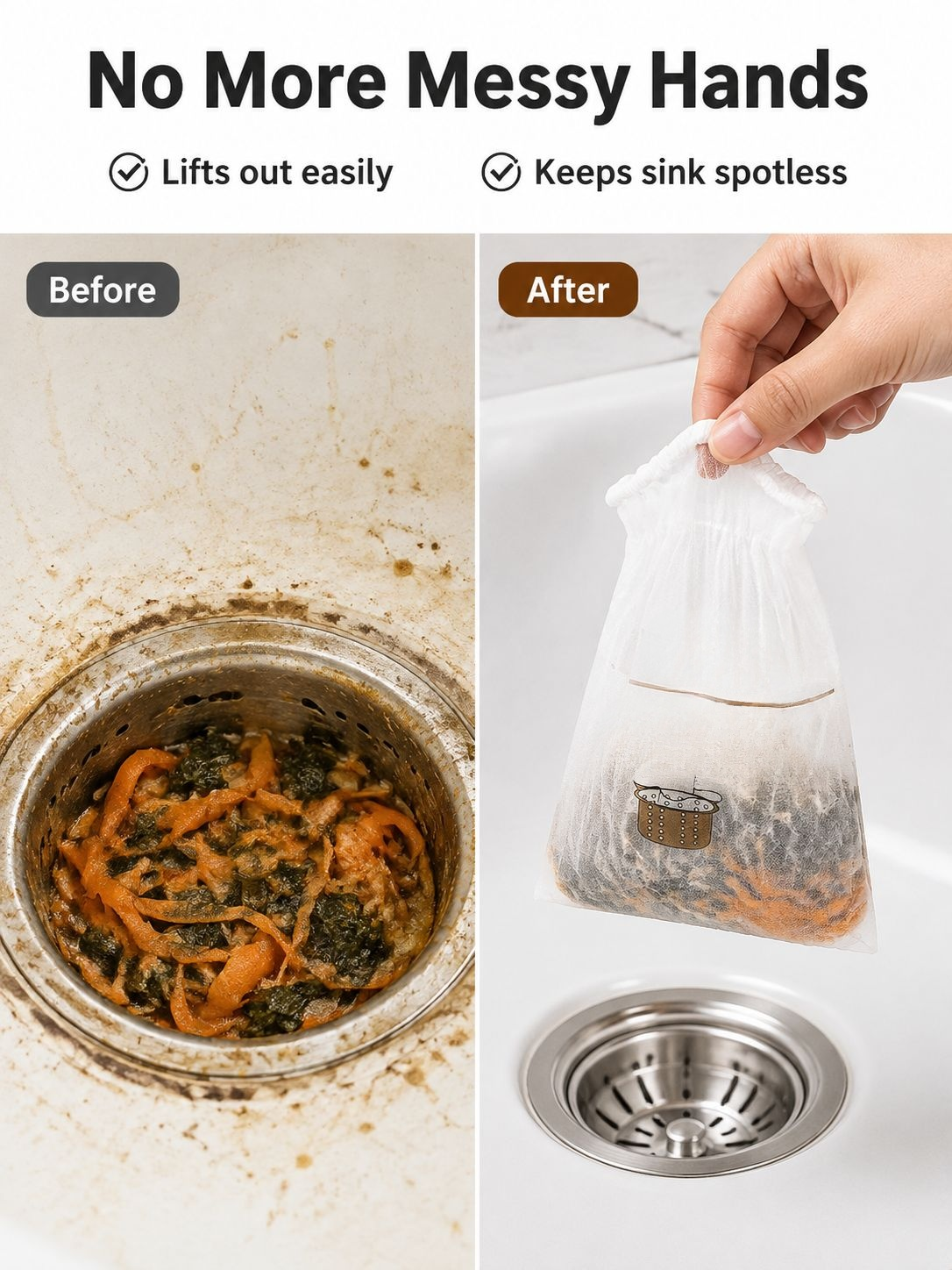 JMY disposable kitchen sink anti-clogging garbage filter installed in drain