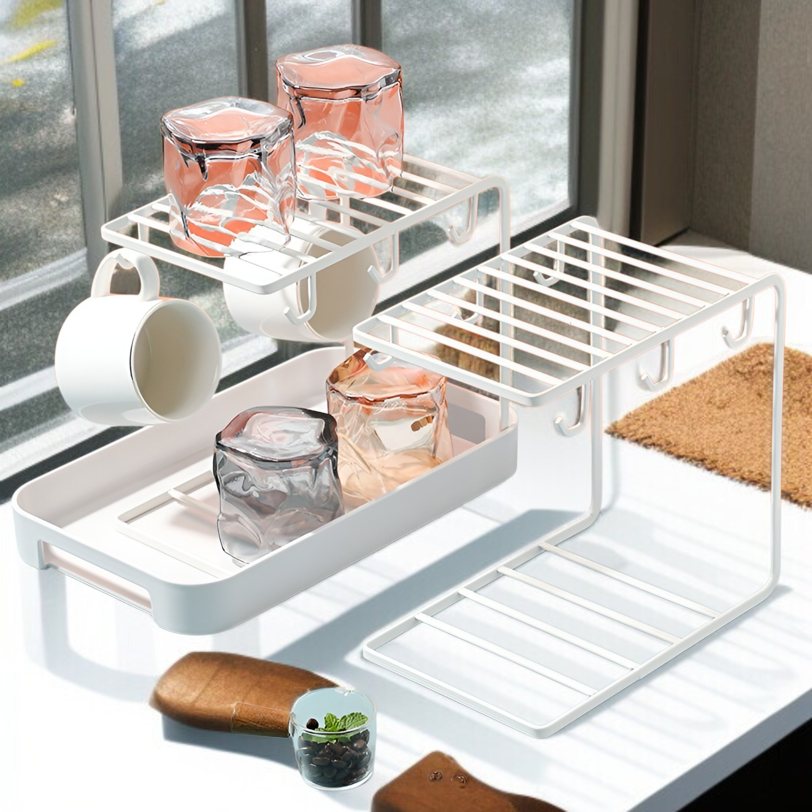 カップラック、ウォーターカップ収納ラック、カップ収納、ドレンカップ仕切りラック、ティーセット収納ラック、逆さまのコーヒーカップバー