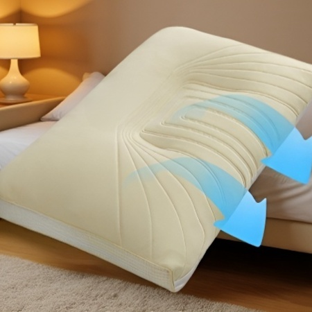 목 보호 설계가 강조된 쿨라텍스 베개