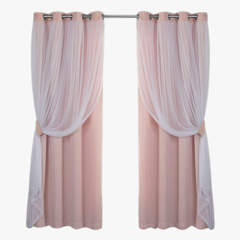 Finished Double Layer Blackout Curtain with Lace Trim