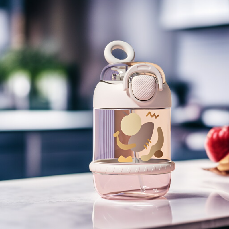 여름 스타일 여자 휴대용 물컵 학생용 빨대컵