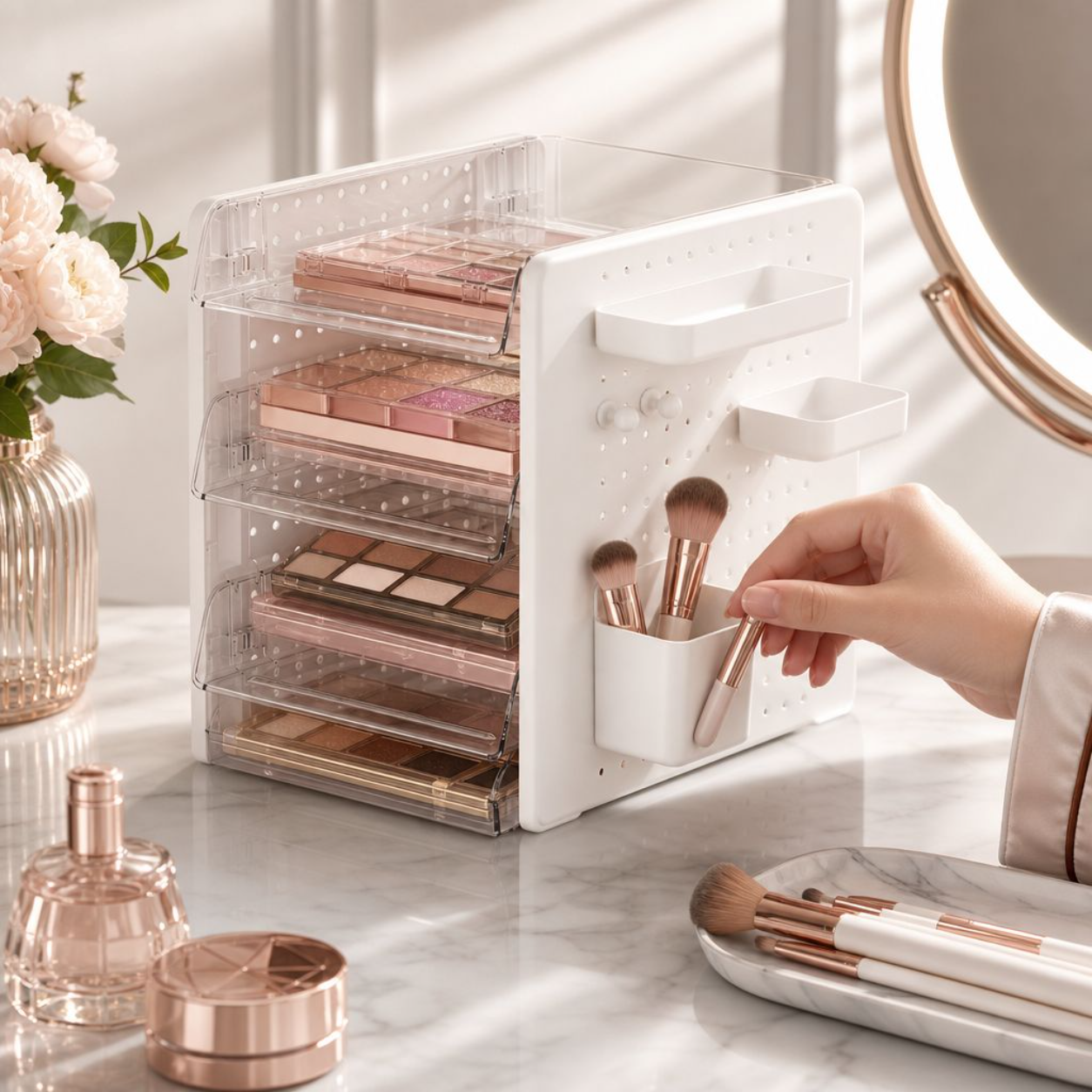 Desktop pegboard storage box for stationery and cosmetics, a must-have for desks and office workstat