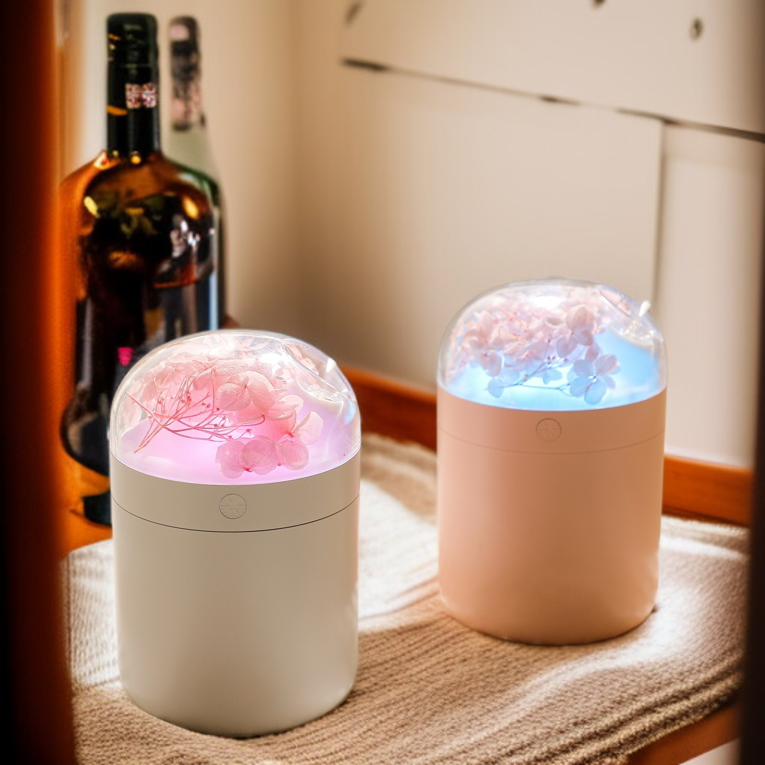 Humidificador portátil de flor eterna, colorido y compacto, para espacios interiores
