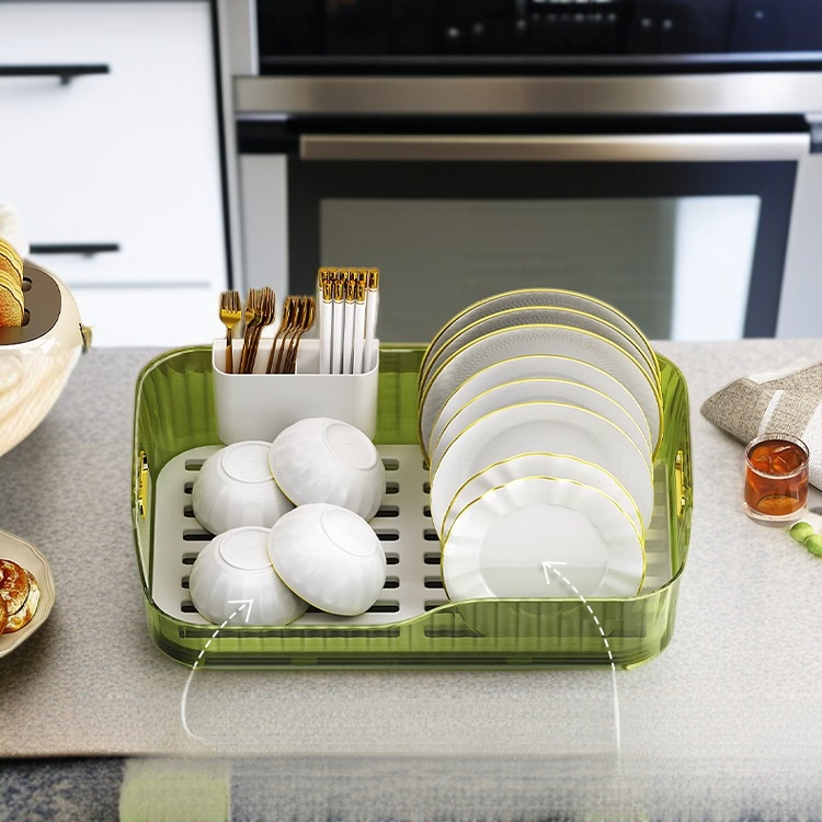  رف تخزين أدوات المطبخ مع رف لتجفيف الأطباق وصندوق عيدان الطعام