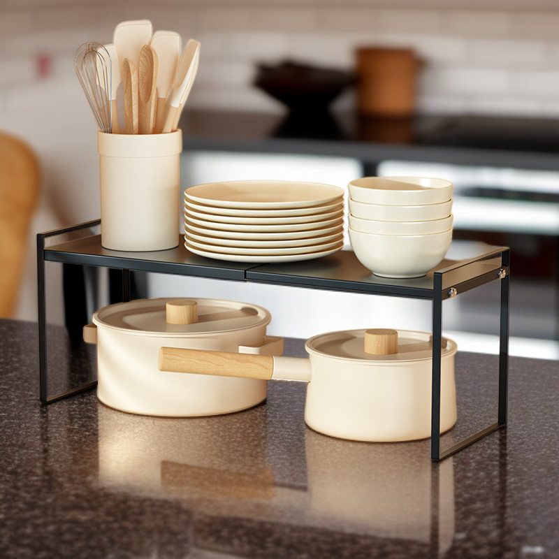 다기능 주방 탁상 레이어드 수납 선반 신축형 찬장 분리 선반 소스 수납 선반