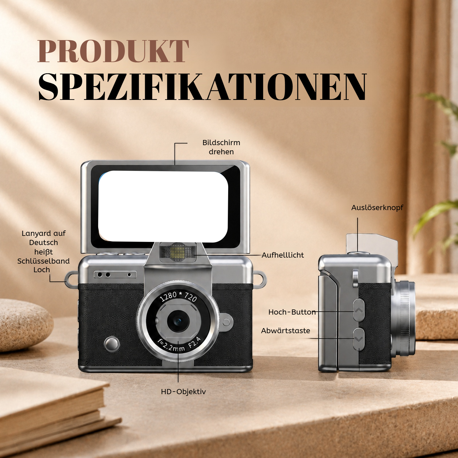 Tragbare Retro CCD-Kamera mit Klappbildschirm für Schüler auf dem Campus