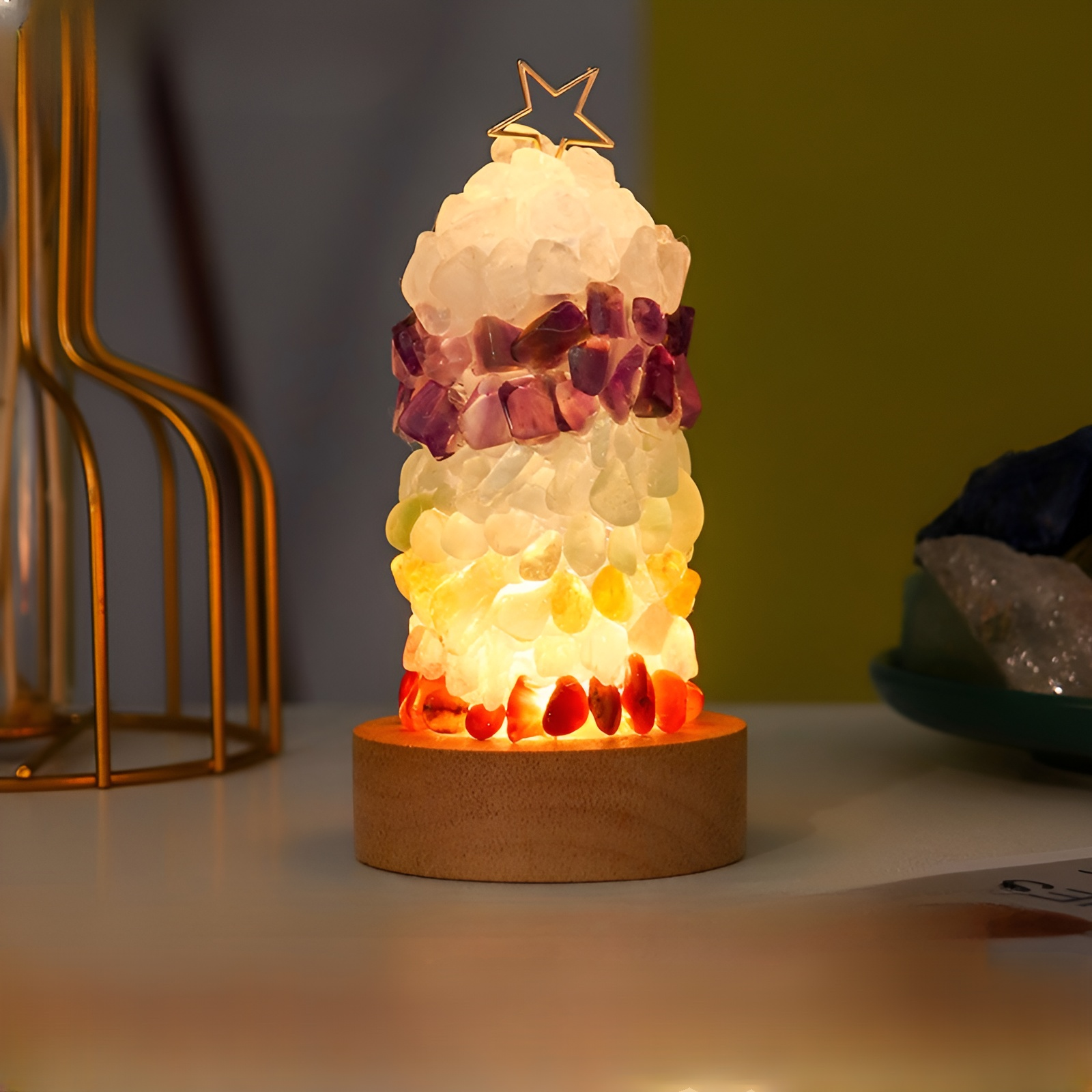 七色クリスタルチップのクリスマスツリー型ナイトライト ベッドサイドランプ 卓上装飾