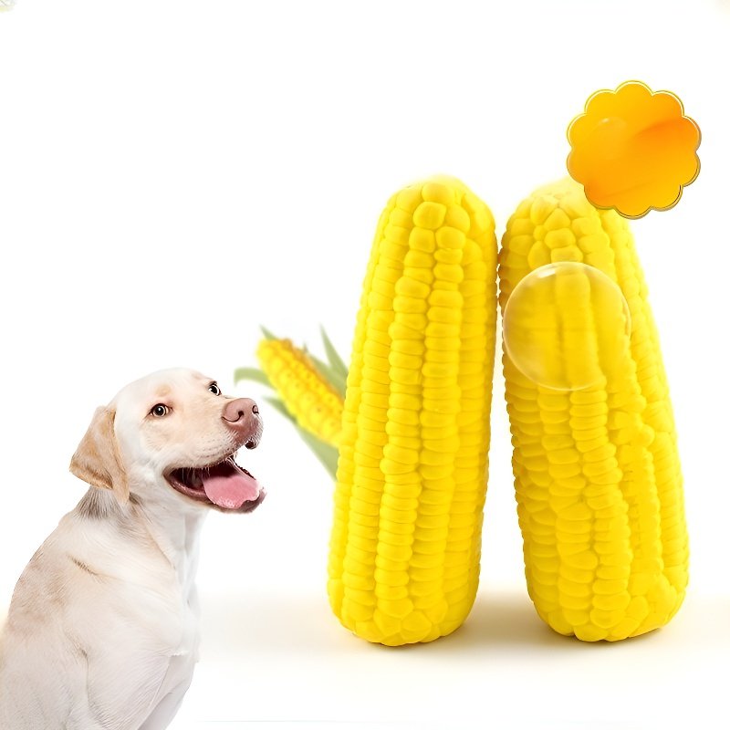New chew-resistant latex corn-shaped squeaky dog toy