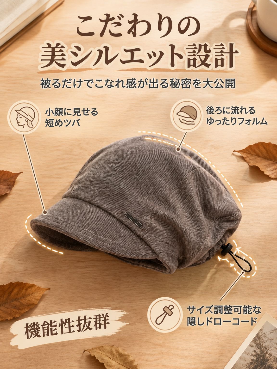 ゆったりシルエットで、こなれ感のある秋冬コーデに。ヴィンテージ風ニット八角帽