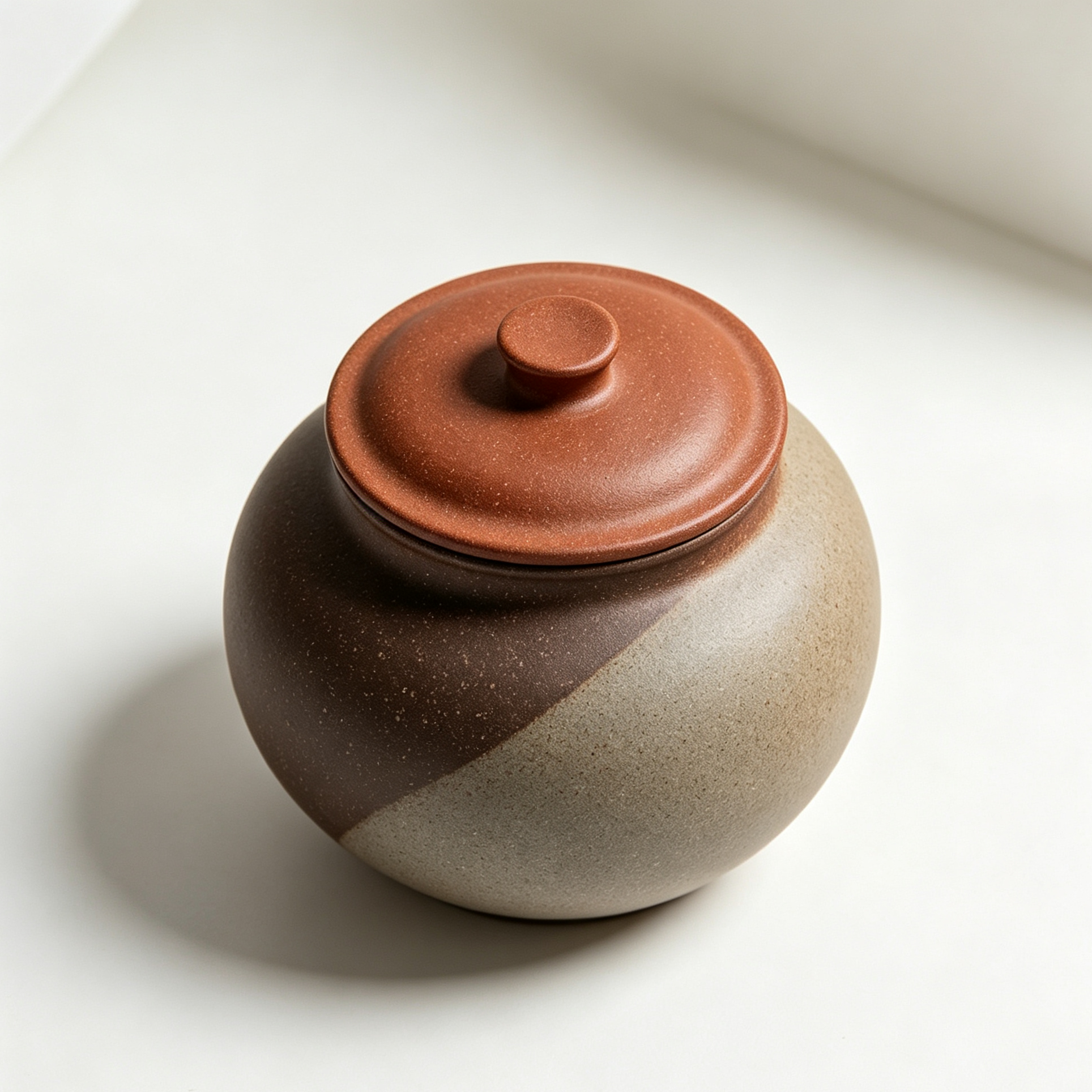 ツートンカラーの粗陶器製茶筒（2個セット）