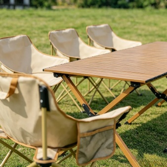 Portable Camping Table and Chair Set with Folding Moon Chair and Carbon Steel Roll Table