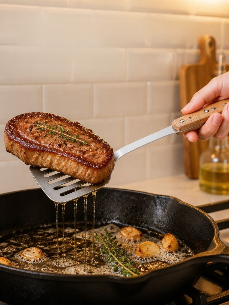 Durable thick stainless steel spatula for flipping food