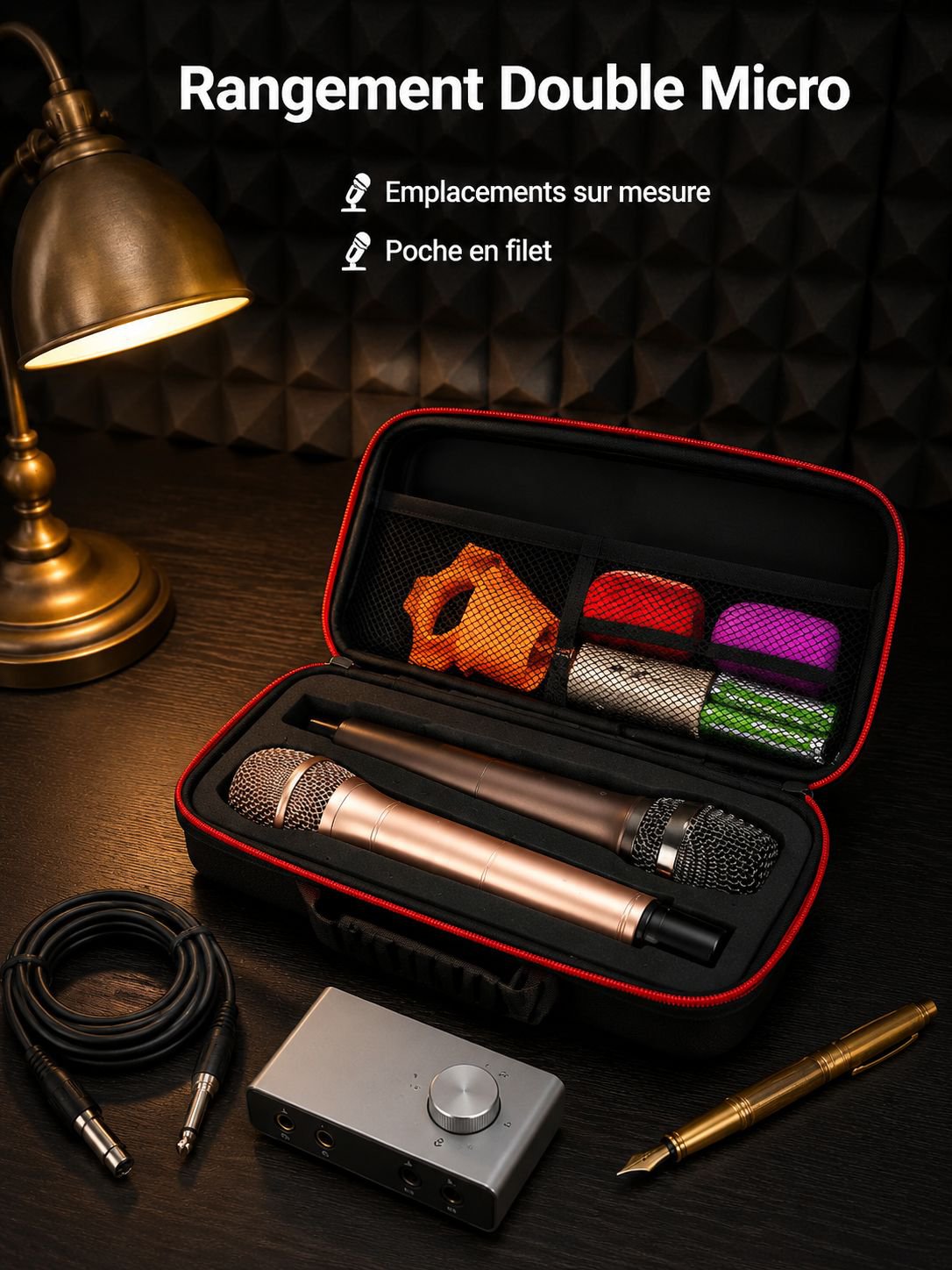 Sacoche à fermeture éclair pour microphone sans fil double, antichoc et antichute