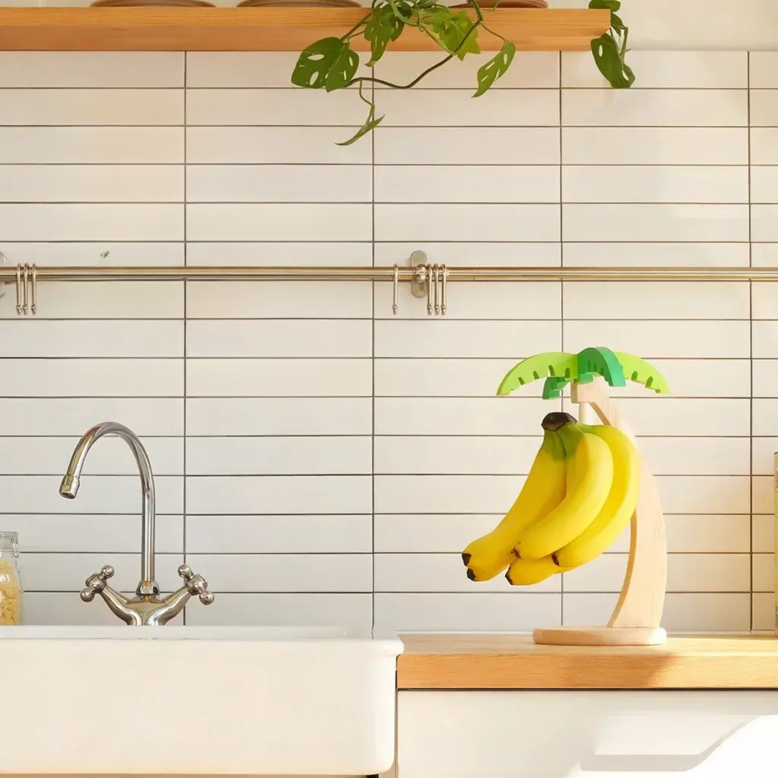 家庭用木製バナナ収納ラック リビングテーブルハンガー フルーツバナナスタンド