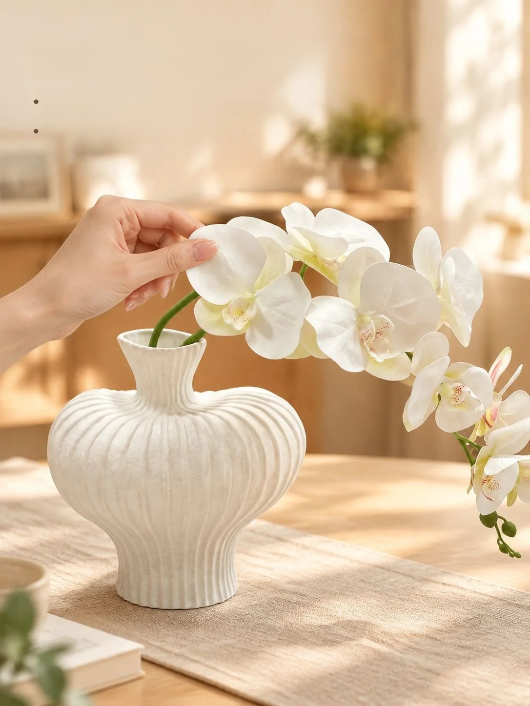 Decorative flower display styled on an office desk