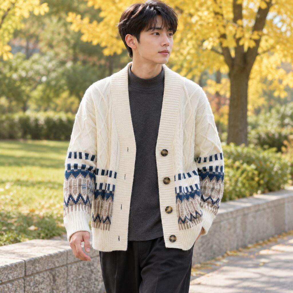 남성 빈티지 프레피룩 루즈핏 니트 가디건 봄 가을 커플 스웨터 아우터