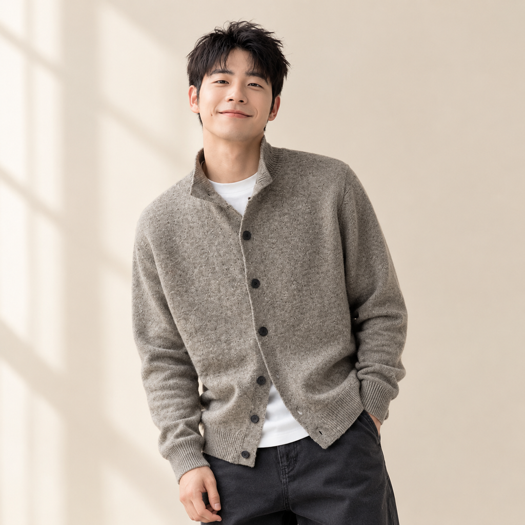 남성용 가을겨울 스탠드칼라 니트 가디건