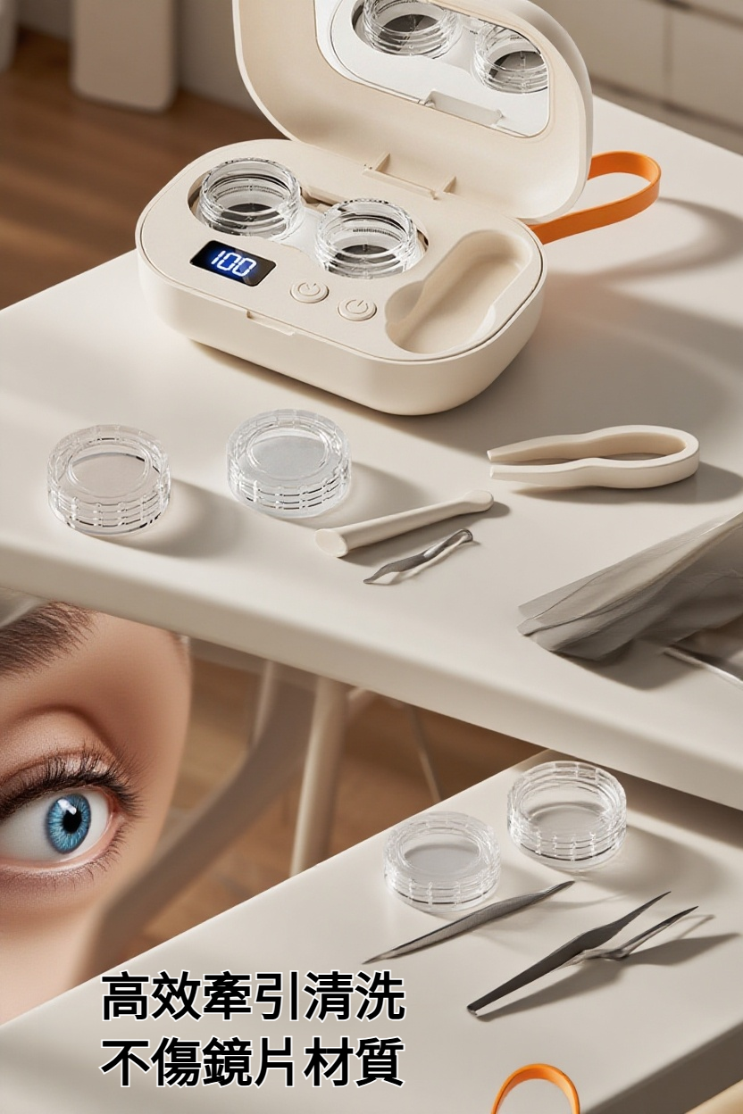 高頻震動技術清洗隱形眼鏡示意圖