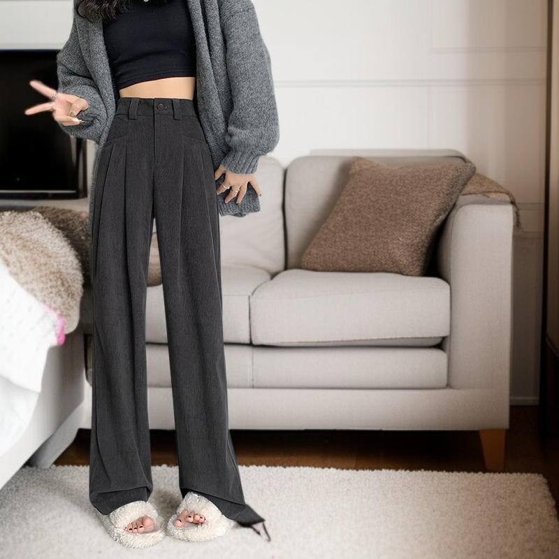 ワイドパンツ レディース 厚手 コーデュロイ ドラッグパンツ ハイウエスト ストレート ラッド カジュアルパンツ ブラウン ワイドパンツ レディース シェニール織 パッド付き カジュアルパンツ