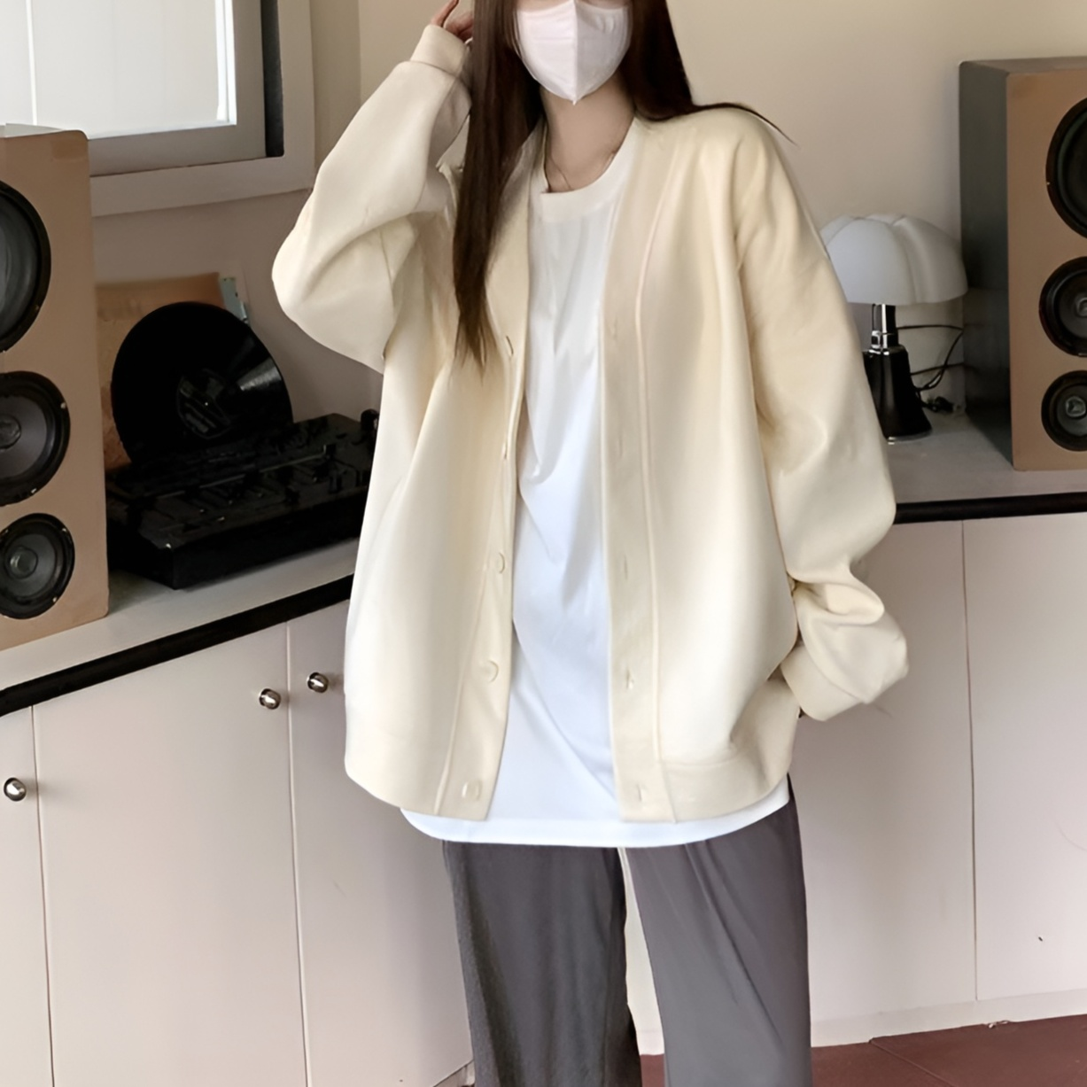 新作三色カーディガンコーディネート例