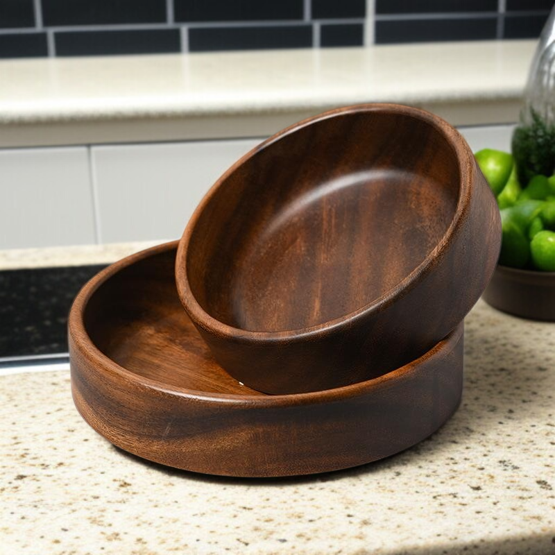Walnut fruit plate solid wood round salad bowl plate dinner plate household fruit plate wooden tray